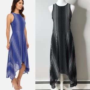 Michael Kors Georgette Dress Handkerchief Hem Black White Ombre Dot Print Size 2